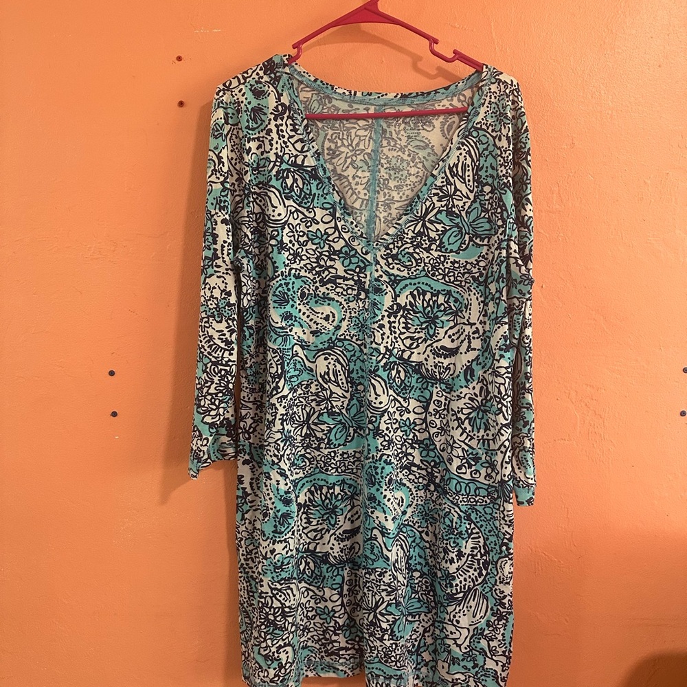 Lilly Pulitzer XL - Blue and White Patterned Dress